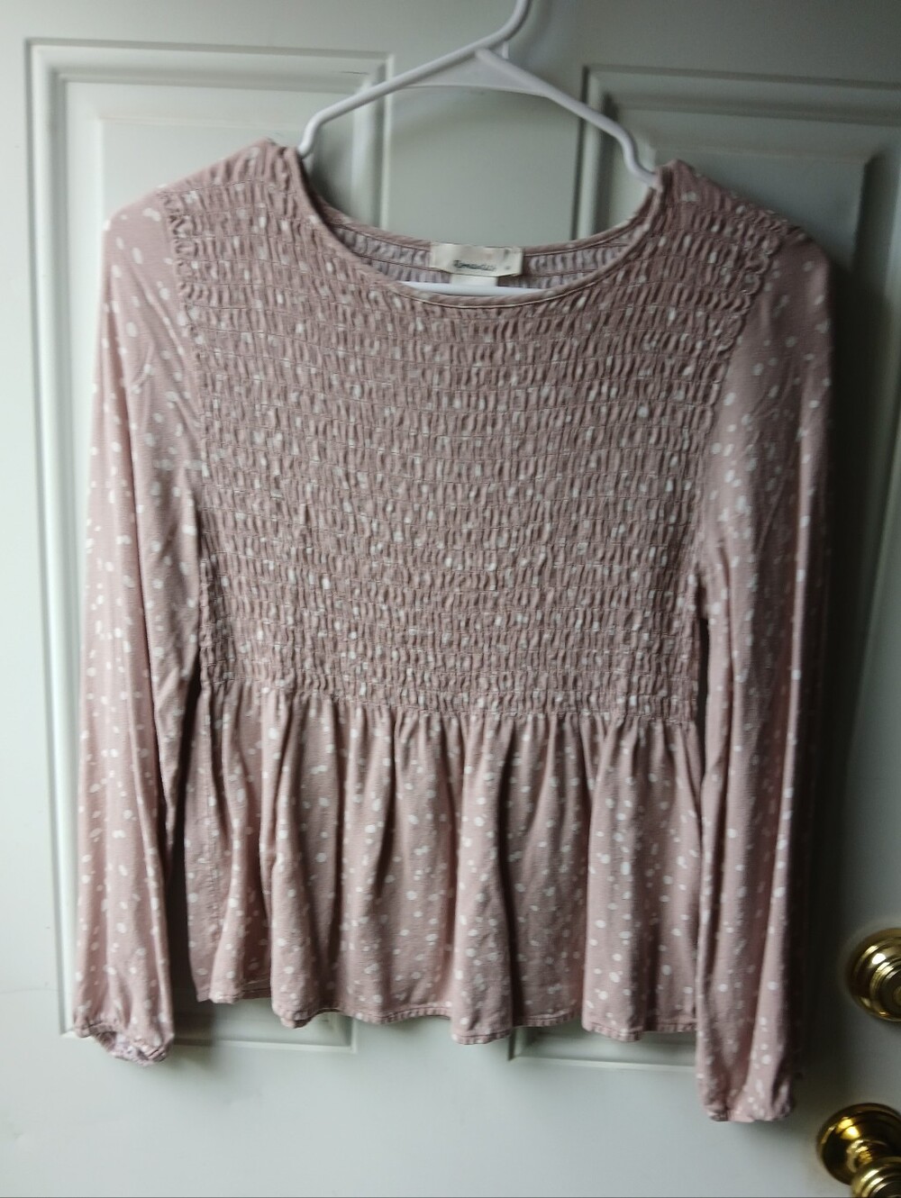 URBAN Romantics Blush Polka Dot Blouse XS Smocked Top